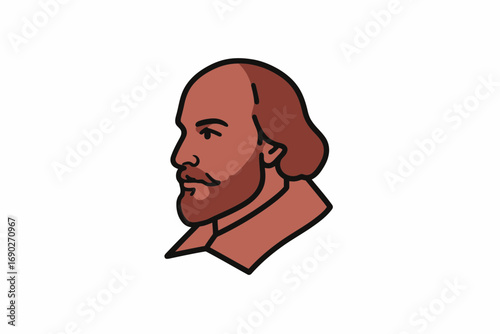 Illustration of a man in profile, with a beard and receding hairline, wearing a collared shirt.
