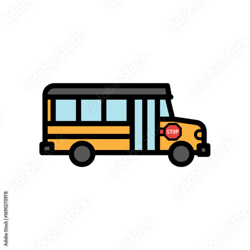 A classic yellow school bus, ready for students, with its door open and stop sign visible.