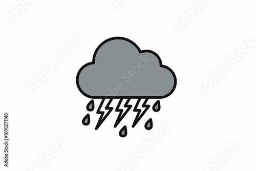 Icon of a gray cloud with rain drops and lightning bolts, symbolizing a thunderstorm.