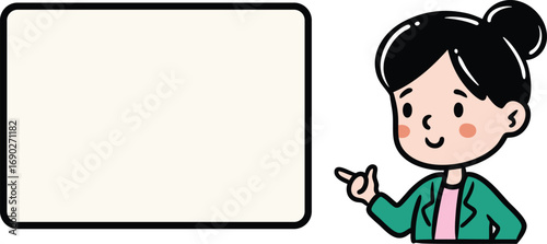 Teacher Cartoon with Blank Board - Female Educator Explaining Lesson Vector Illustration