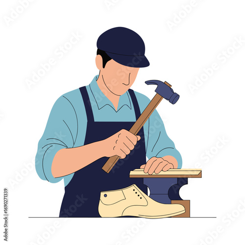 Skilled artisan meticulously crafting a fine leather shoe using traditional hand tools and techniques