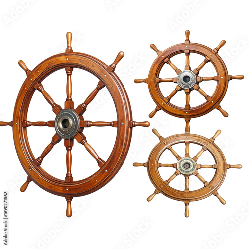 Ship boat steering wheels isolated on transparent or white background, png 