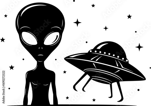 Alien SVG cut file, Alien silhouette, Alien face svg, Alien space silhouette, Alien vector, Alien UFO silhouette