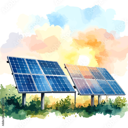 Two solar panels angled towards the sun.