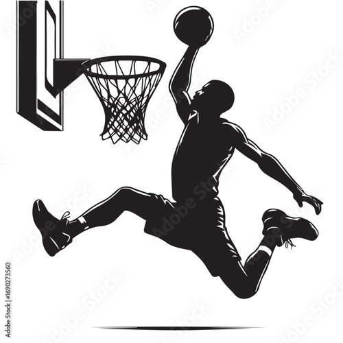 silhouette of basketball player slamdunk