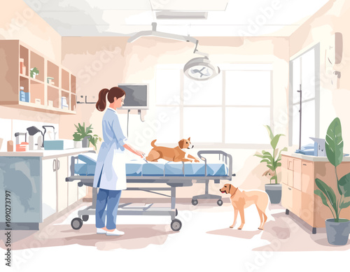 Veterinary Technician Caring for Dogs in a Clinic.