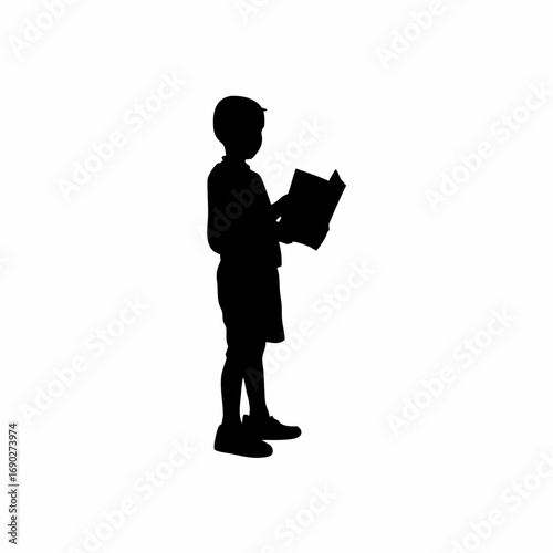 Silhouette of a boy looking at father s medical bills instead of books isolated on white background