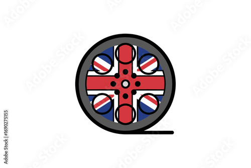 A stylized graphic depicting a circular design incorporating elements of the Union Jack.