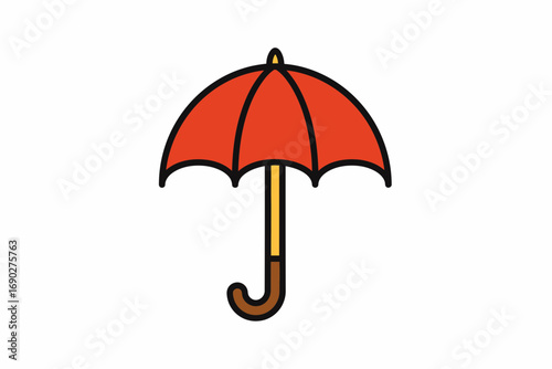 A simple, colorful illustration of a red umbrella with a yellow handle, isolated on white.