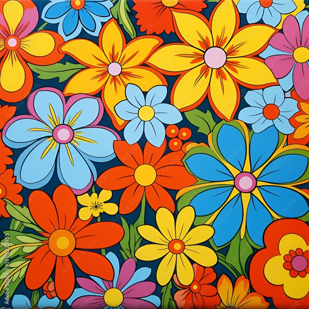Fototapeta premium Vibrant and Groovy 60s Floral Pattern 