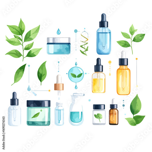 Natural Skincare Products and Botanical Ingredients Collection.