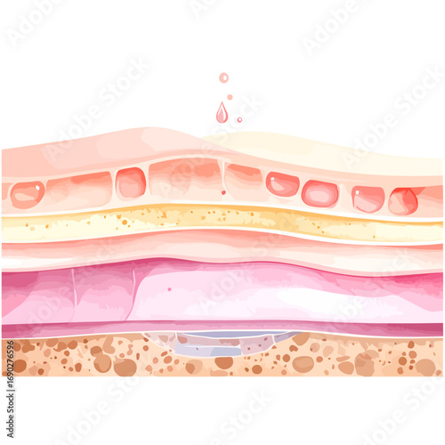 Diagram of Skin Layers with Water Penetration.