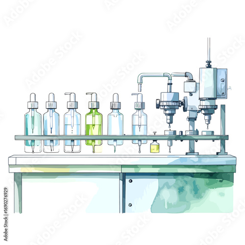 Automated liquid filling machine for pharmaceutical product manufacturing.