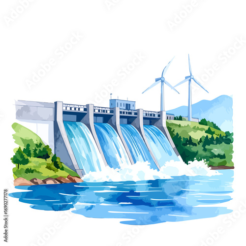 Hydroelectric power plant dam generating clean renewable energy.