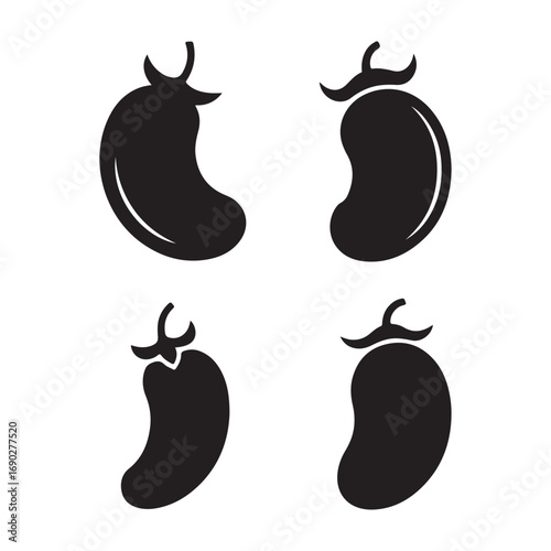 Four stylized black eggplant silhouettes arranged in a two by two grid on a white background silhouette