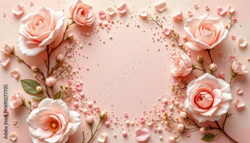 rose ivory bloom theme with gentle rose mist with pastel beige, velvet rose to cream blend, subtle powdery glitter, panoramic pastel shimmer, light and romantic