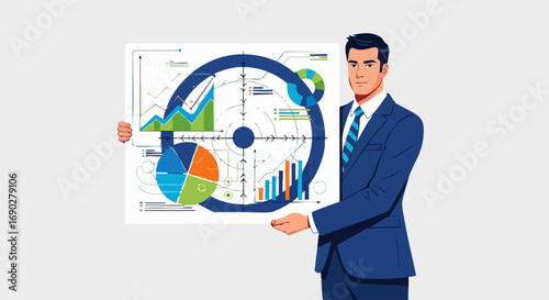 Data Analyst and Business Man Holding a Financial Analysis and Marketing Target Board
