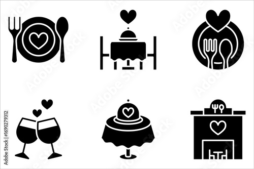 Linear romantic dinner icon set, from Birthday party outline collection on white background