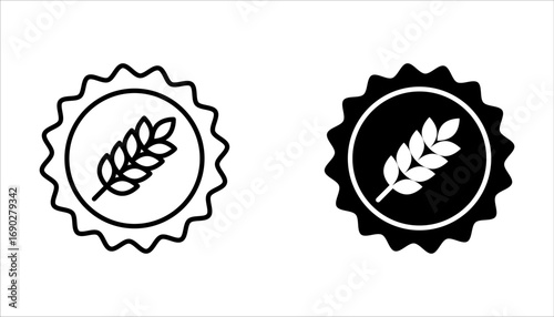 gluten free food allergy product dietary wheat ears icon set. Agriculture line and flat icon on white background