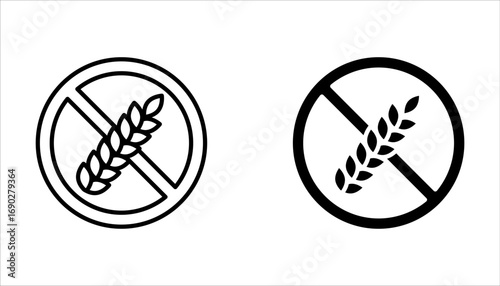 gluten free food allergy product dietary wheat ears icon set. Agriculture line and flat icon on white background