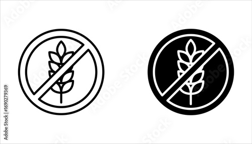 gluten free food allergy product dietary wheat ears icon set. Agriculture line and flat icon on white background