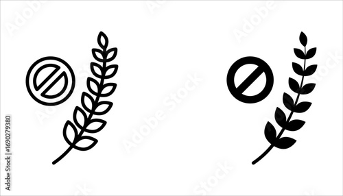 gluten free food allergy product dietary wheat ears icon set. Agriculture line and flat icon on white background