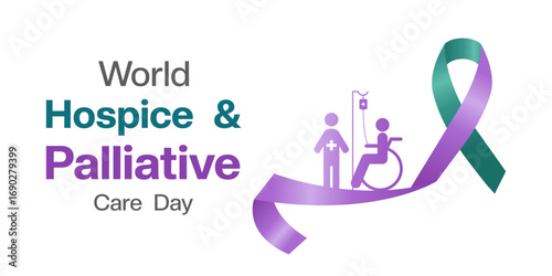 World Hospice and Palliative Care Day. Ribbon and people. Suitable for posters, banners and social media. White background.