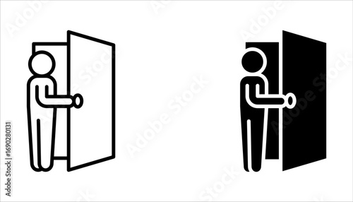 Set of door Related Vector Line Icons. Sign and exit door icon on white background