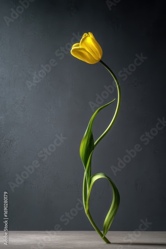 Elegant Yellow Tulip Against a Dark Backdrop - A Study in Simplicity.