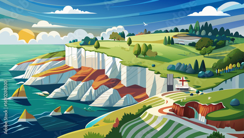 English Riviera Geopark, United Kingdom – Jurassic Coast cliffs, fossil-rich strata, and geological trails highlight the story of Earth’s evolution.