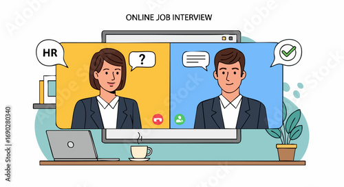 A candidate and a human resources manager conducting an online video job interview