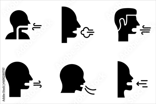 Breathing line icon set. Breath difficulties sign on white background