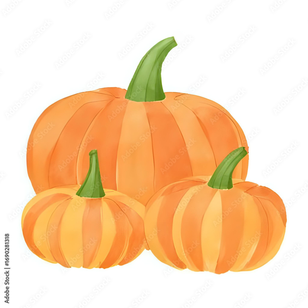 Fototapeta premium three watercolor autumn pumpkins isolated on a transparent background