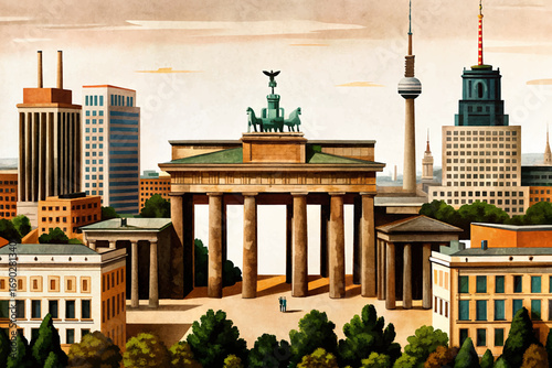 Berlin city, Brandenburg Gate, Berlin Wall, modern skyline, cultural capital landmark, historic Germany hub