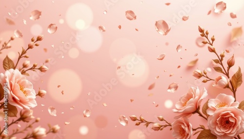 rose ivory bloom theme with light rose gold with ivory glow, gentle vertical blush gradient, romantic shimmer flecks, floating airy perspective, warm and tender