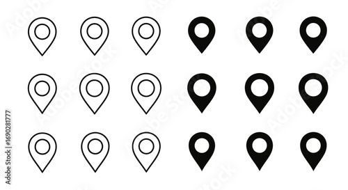 Diverse location pin set for web design or mapping apps offering versatile navigation icons for developers