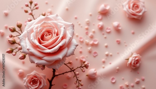 rose ivory bloom theme with muted rose with frosted cream, smooth elegant fade, floating blush particles, soft focus ivory mist, soothing and graceful