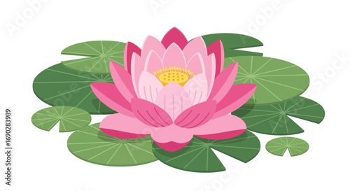 Canvastavla Pink Lotus Flower with Green Lily Pads Illustration.