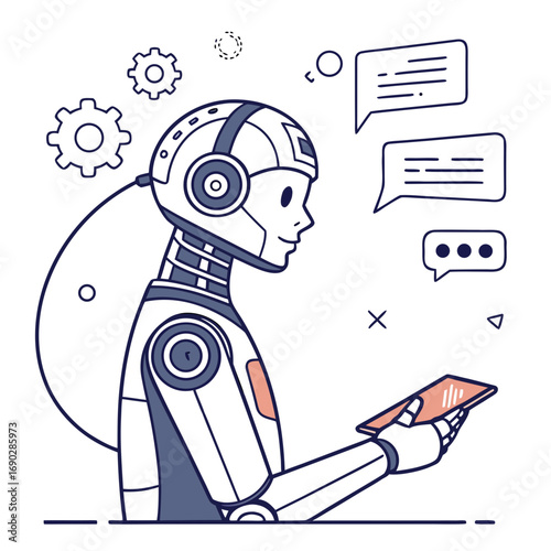 AI-powered chatbot vector illustration, futuristic virtual assistant, flat modern design