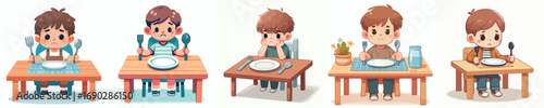 vector of a little boy who has no appetite