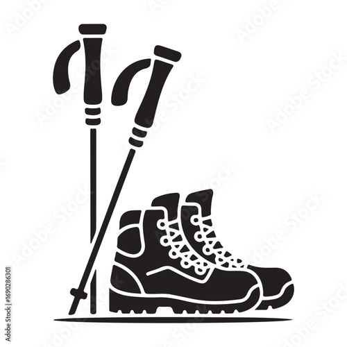 Trekking footwear and walking sticks