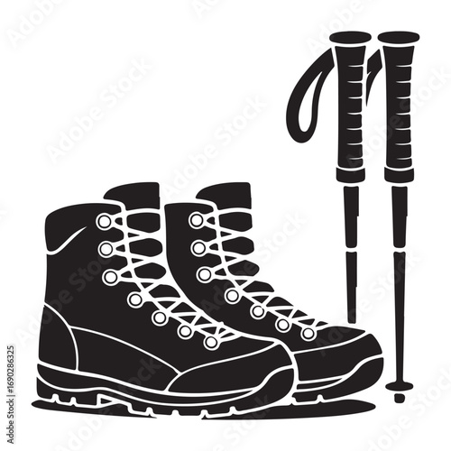 Trekking footwear and walking sticks
