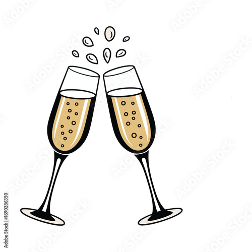 Two champagne flutes clinking together with bubbles rising celebrating a special occasion
