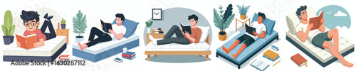 vector of a man lying down reading a book