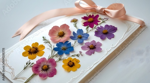 Handmade Pressed Flower Greeting Card Colorful Cosmos & Delicate Floral Design