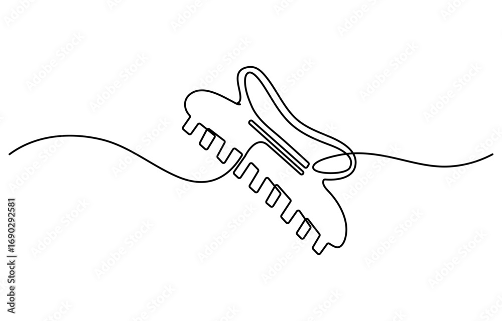 Obraz premium Hand drawn hair claw clip vector. One line continuous drawing. Linear silhouette, minimal fashion icon, beauty fashion print, banner, card, poster, brochure, doodle illustration, shop sign, logo.