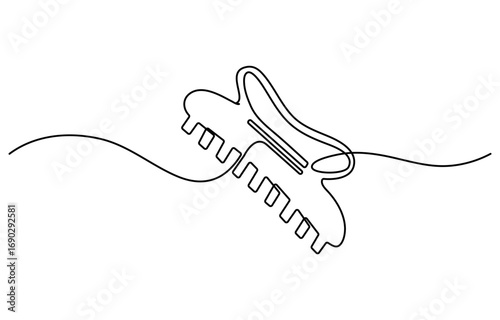 Hand drawn hair claw clip vector. One line continuous drawing. Linear silhouette, minimal fashion icon, beauty fashion print, banner, card, poster, brochure, doodle illustration, shop sign, logo.
