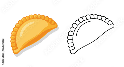 Illustration of Dumplings in Two Styles: Colored and Outline
