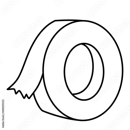 Adhesive tape cartoon illustration lineart. Back to school supplies clipart in black and white