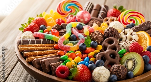Sweet Treats - A Colorful Candy and Fruit Platter.